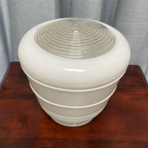 Art Deco Glass Shade White with Clear Center w/ 3 3/16" fitter